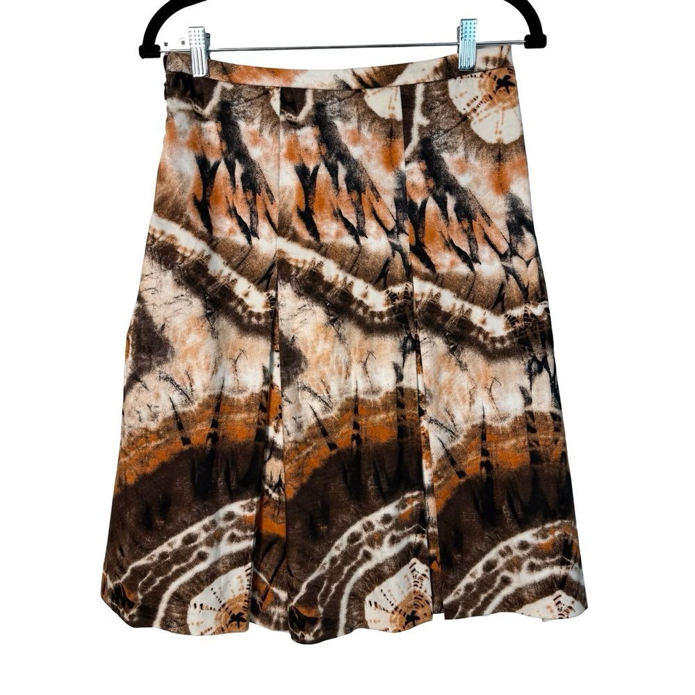 Zara Basics Tie-Dye Pleated Midi Skirt Brown Orange Boho Fall Artsy Size Retro S